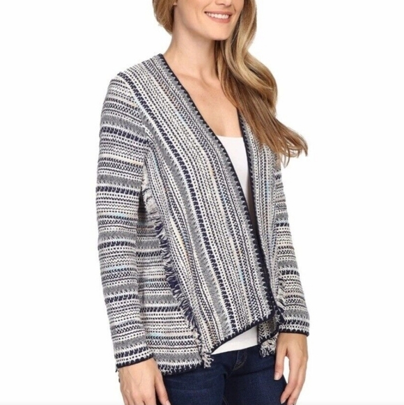 Lucky Brand Open Front Fringed Striped Cardigan Size Small - Picture 2 of 9